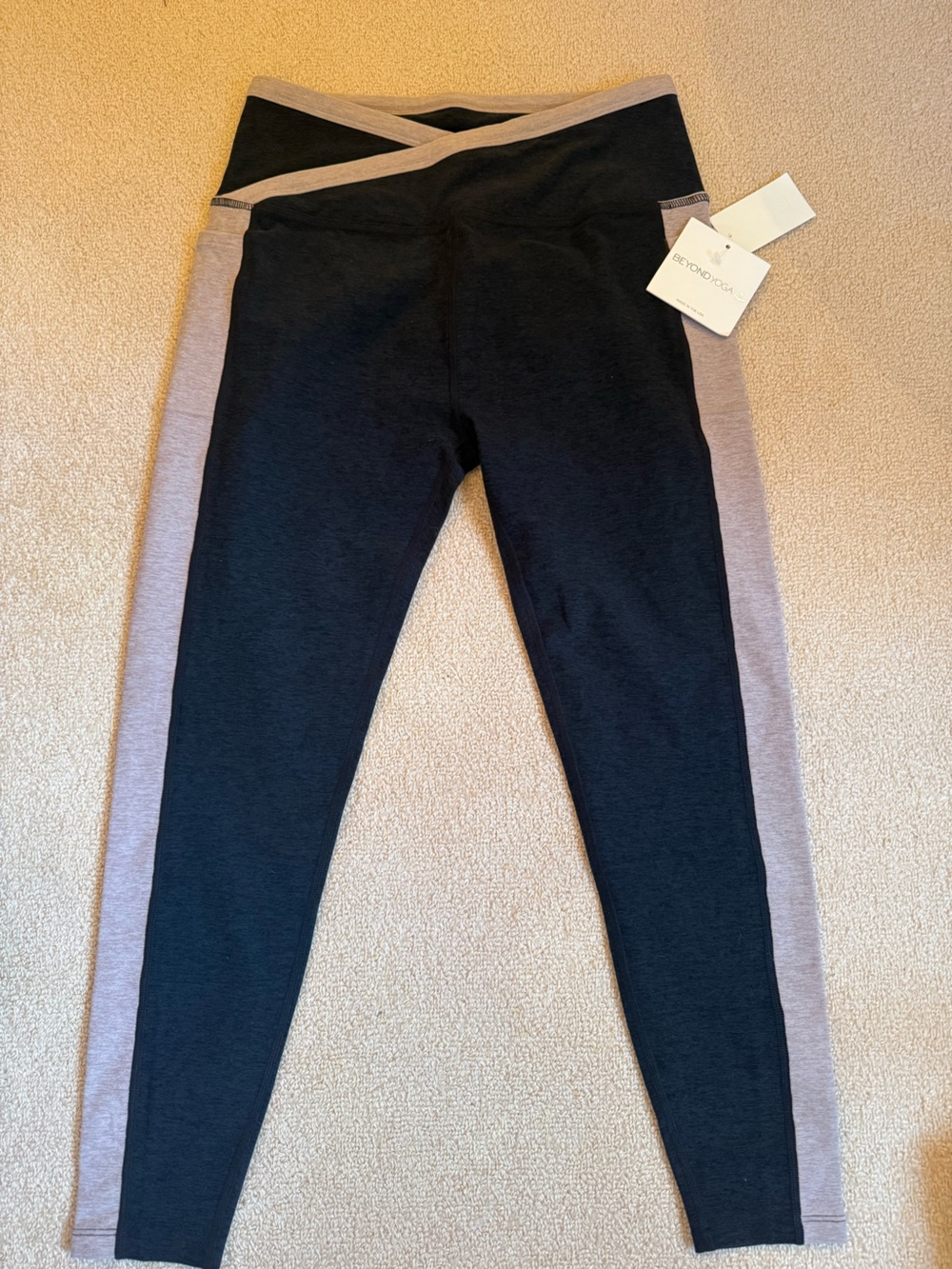 Beyond Yoga Black and Gray Girls' Leggings with Cross Waistband